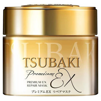 Tsubaki Premium EX Repair Mask packaging with gold and white design