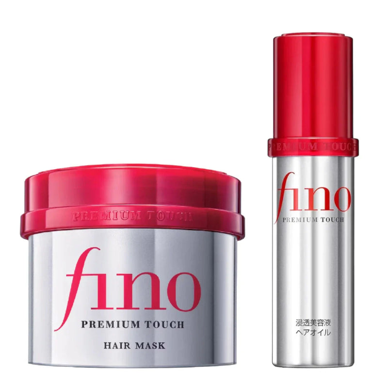 Fino hair mask jar and bottle on a white background